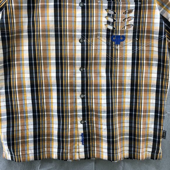 VTG Pelle Pelle Short Sleeve Shirt Mens L Button Up Brown Tan Plaid Pocket Front - Picture 5 of 12